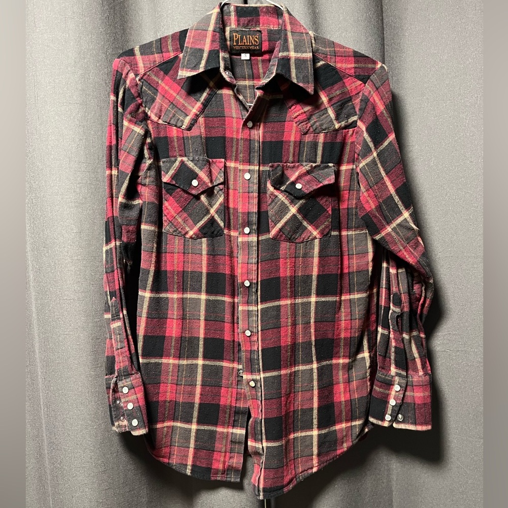 Authentic flannel pearl snap cowboy shirt in plaid